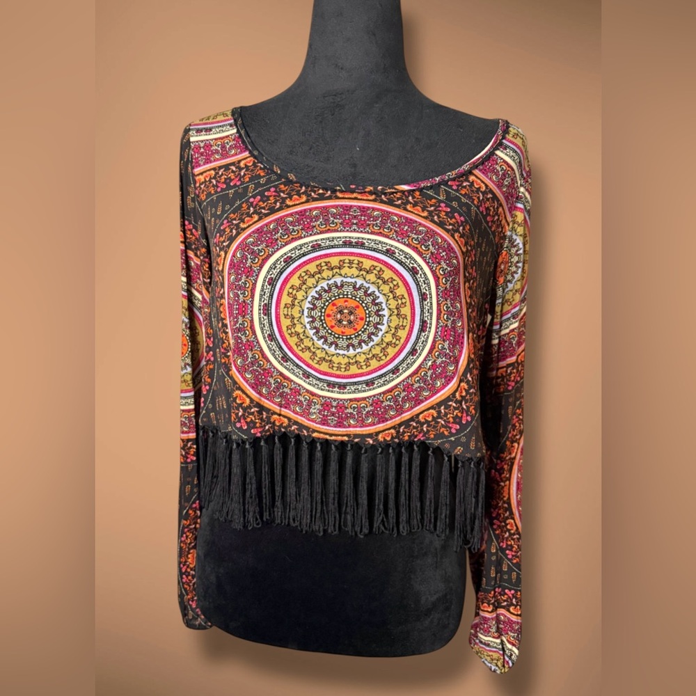 Gypsy Warrior Fringe Long Sleeve crop Top